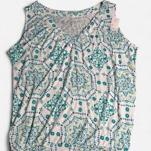 Loft Outlet Sleeveless V Neck Top, Blue and Green Pattern, Size Small, NEW